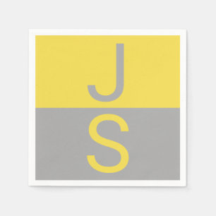 Yellow & Grey Modern Initials Monogram Napkin