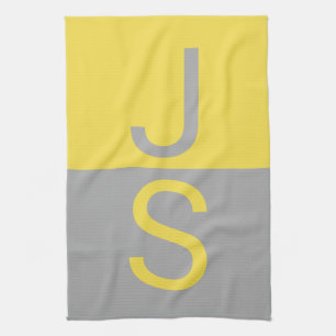 Yellow & Grey Modern Initials Monogram Tea Towel