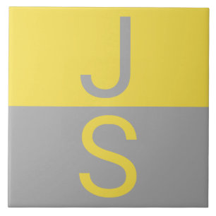 Yellow & Grey Modern Initials Monogram Tile