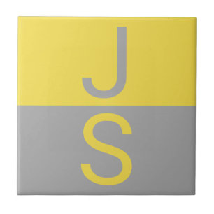 Yellow & Grey Modern Initials Monogram Tile