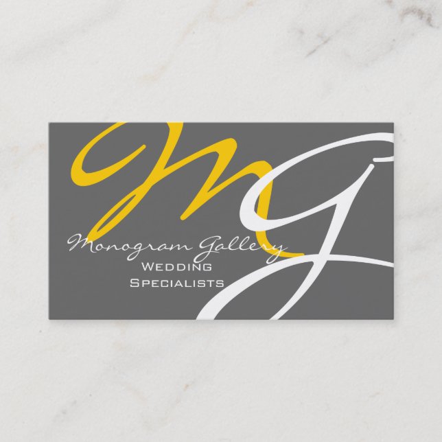Yellow Grey Modern Monogram Business Card Template (Front)