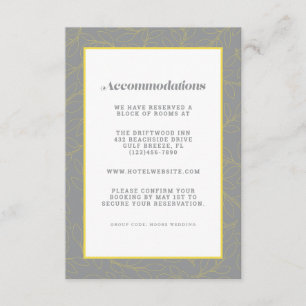 Yellow & Grey Modern Wedding Accommodation Detail Enclosure Card
