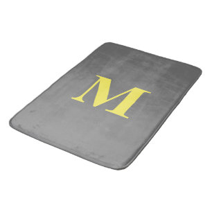 Yellow Grey Monogram Initials Custom Name Decor Bath Mat