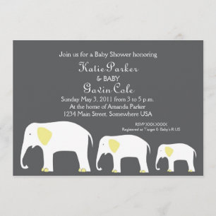 Yellow & Grey Mother and Baby Elephant Invitation