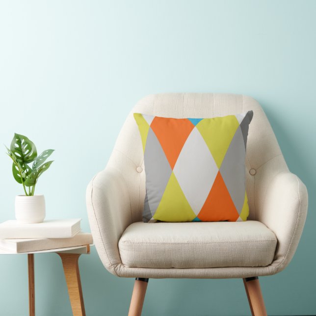 Yellow Grey Orange Blue Modern Geometric Pattern Cushion (Chair)