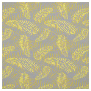 Yellow Grey Palm Leaf Print Fabric