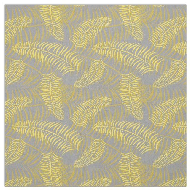 Yellow Grey Palm Leaf Print Fabric (Swatch)