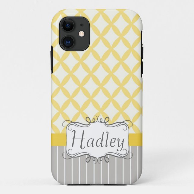 Yellow Grey Personalised Modern Iphone phone case (Back)