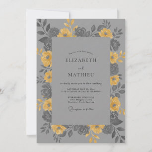 Yellow Grey Petal Wedding Invitation