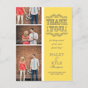 Yellow & Grey Photo Wedding Thank You Post Card