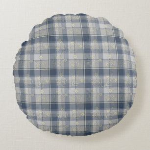 Yellow & Grey Plaid Cotton Rnd Throw Pillow (16")