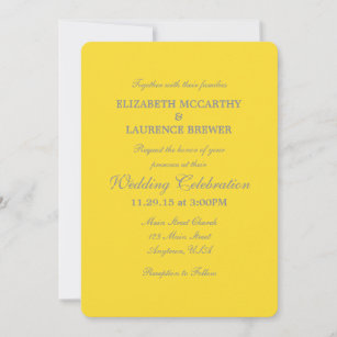 Yellow Grey Plain Simple Wedding Invitation