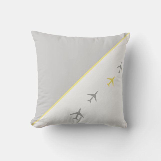 Yellow Grey Planes Aeroplanes Aviation Fly Cushion (Front)