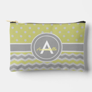 Yellow Grey Polka Dot Chevron Accessory Pouch