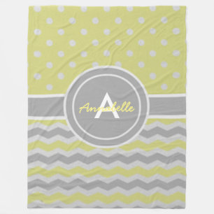 Yellow Grey Polka Dot Chevron Fleece Blanket