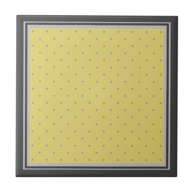 Yellow Grey Polka Dots and Striped Border Tile (Front)