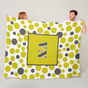 yellow grey polka dots on a white background fleece blanket