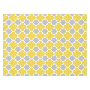 Yellow & Grey Quatrefoil Geometric Pattern Tablecloth