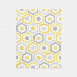 Yellow Grey Retro Geometric Pattern Fleece Blanket