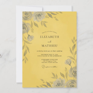 Yellow Grey Rose Wedding Invitation