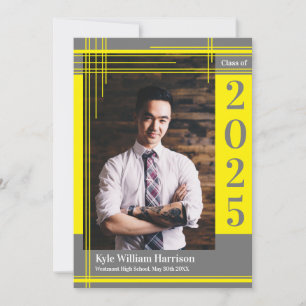 Yellow Grey School Colour Graduation Photo Plaid Invitation