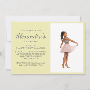 Yellow Grey Script Dance Recital Photo Invite