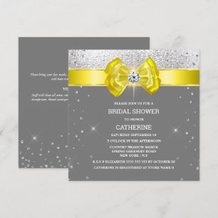 Yellow grey silver glitter bow elegant sparkle invitation