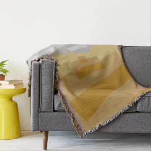 Yellow Grey, Silver Modern Abstract Geometric Art Throw Blanket