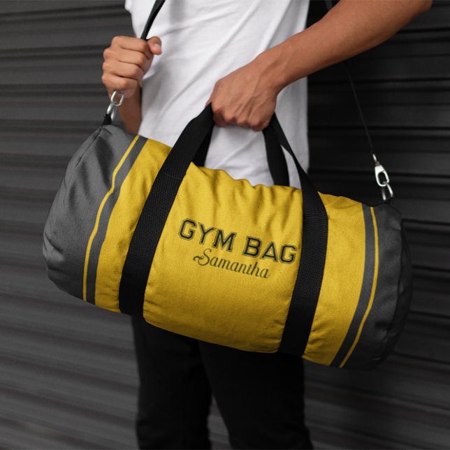 Yellow & Grey Sport Typography Gym Bag Custom Name (Creator Uploaded)