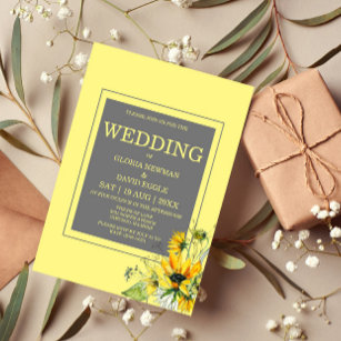 Yellow Grey Sunflower Wedding Invitation