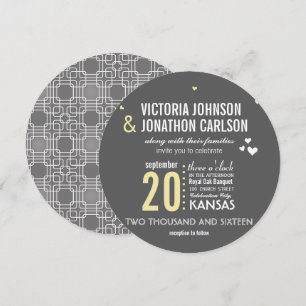 Yellow Grey Trendy Geometric Typography Wedding Invitation