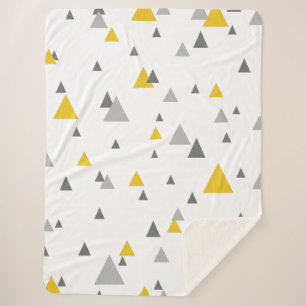 Yellow & Grey Triangles Geometric Pattern Sherpa Blanket