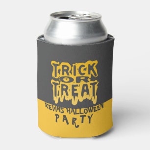 Yellow & Grey Trick Or Treat Spooky Text Can Cooler