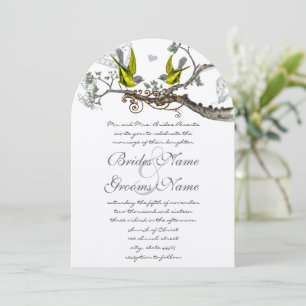 Yellow & Grey Vintage Birds Wedding Invite
