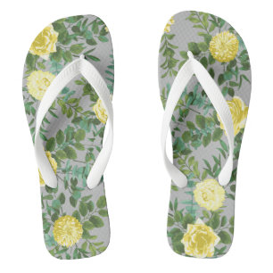 Yellow & Grey Vintage Elegant Floral Wedding Jandals