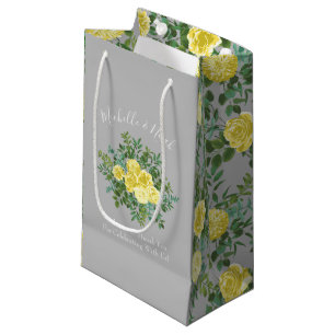 Yellow & Grey Vintage Elegant Floral Wedding Small Gift Bag