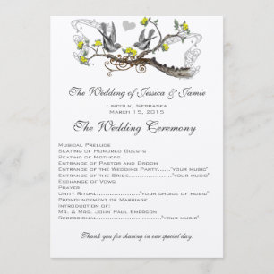 Yellow & Grey Vintage Love Birds Wedding Programme
