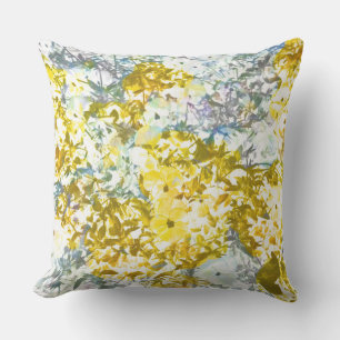 Yellow grey water colour flower pattern design cushion