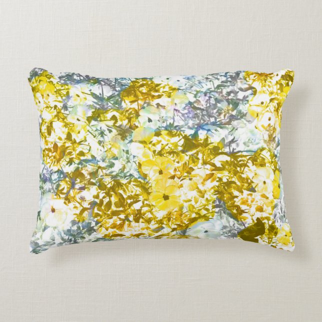 Yellow grey water colour flower pattern design decorative cushion (Front)