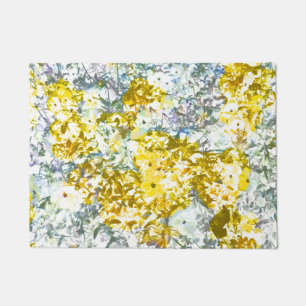 Yellow grey water colour flower pattern design doormat
