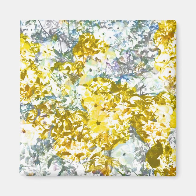Yellow grey water colour flower pattern design magnet (Front)