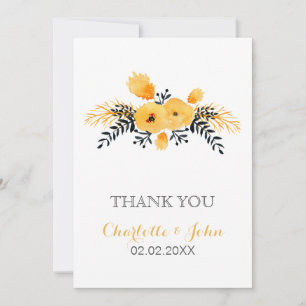 yellow grey watercolor floral wedding Thank You Invitation