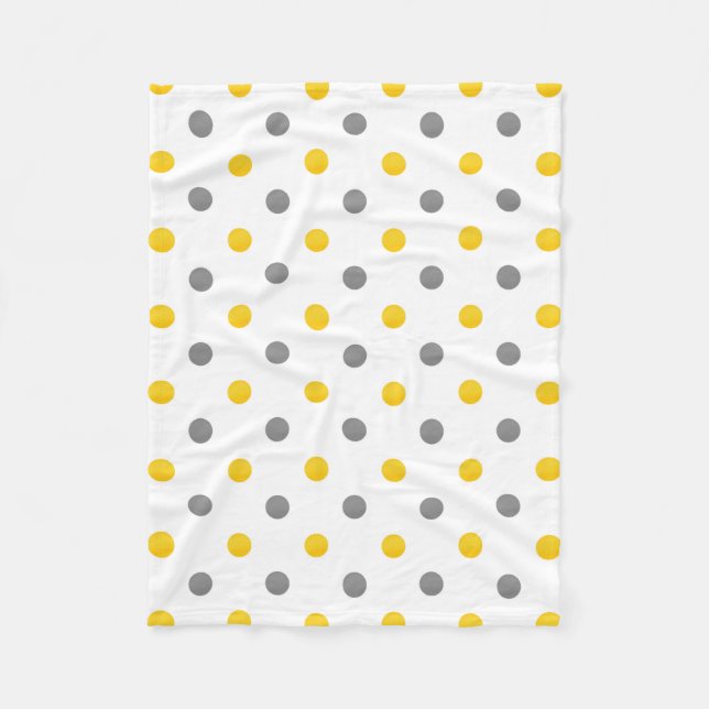 Yellow Grey Watercolor Polka Dots Fleece Blanket (Front)