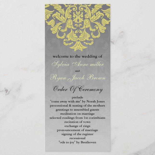 "yellow grey" Wedding program Programme (Front)