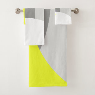 Yellow Grey White Abstract Art Bath Towels