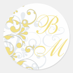 Yellow, Grey, White Abstract Floral Envelope Seal