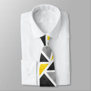Yellow Grey White Abstract Geometric Tie