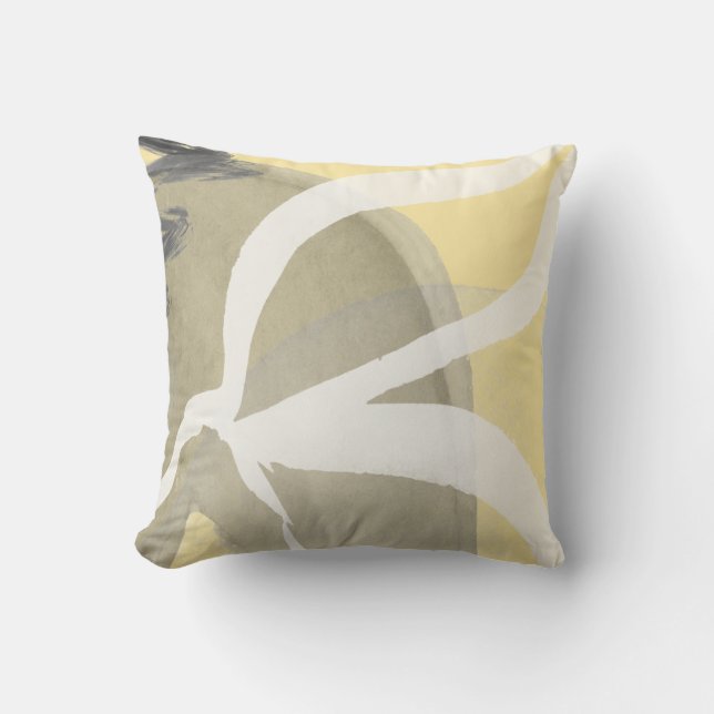 Yellow Grey & White Artistic Abstract Watercolor Cushion (Front)