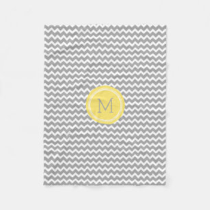 Yellow Grey White Chevron Pattern Monogram Blanket