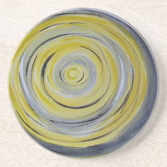 yellow grey white circles coaster (Front)